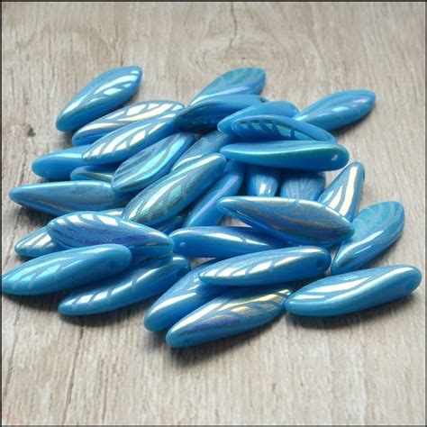 Czech Glass Daggers - Aqua Blue Laser Dragon Wing