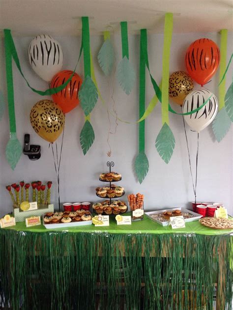 Jungle / safari theme first birthday party dessert / snack table ...