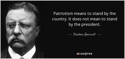 Theodore Roosevelt quote: Patriotism means to stand by the country. It does not...