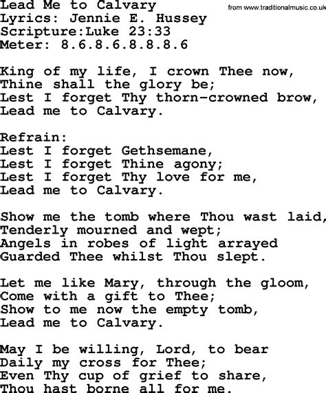 Hymns for Passiontide, title: Lead Me To Calvary - lyrics with PDF