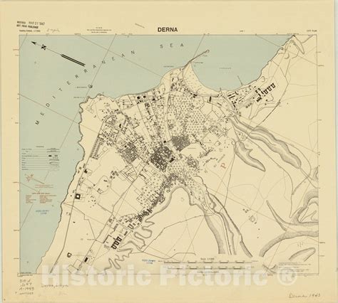 Map : Darnah, Libya 1943, Derna, city plan, Antique Vintage ...