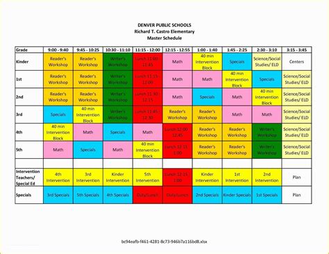 Free School Master Schedule Template Of Elementary School Master Schedule Template ...