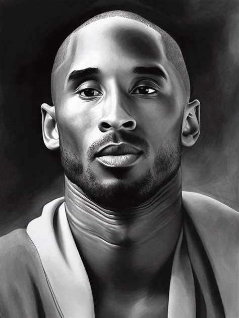 Kobe Bryant Black and White Portrait Hand Drawn Sketch Digital Image ...