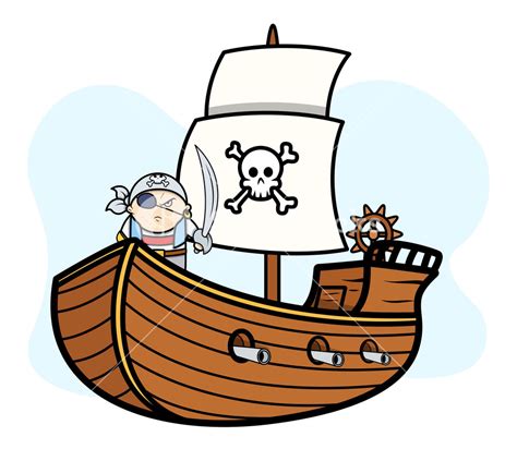 Eye Patched Captain Pirate On Pirate Ship - Vector Cartoon Illustration ...