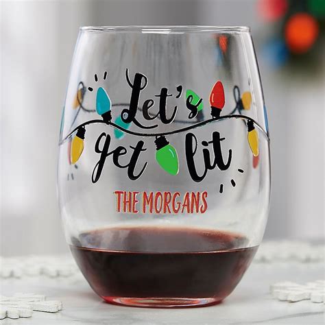 Let's Get Lit Personalized Christmas Stemless Wine Glass Clear | Christmas wine glasses, Diy ...