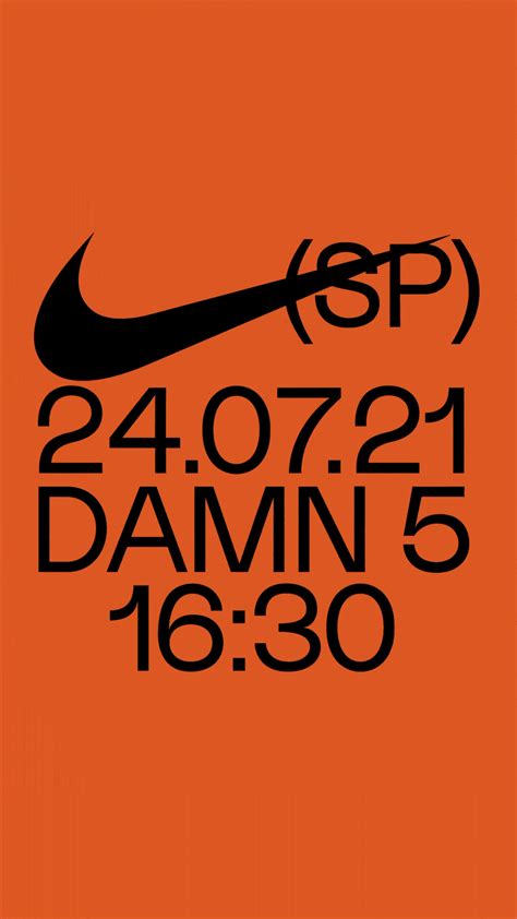 an orange and black poster with the nike logo on it's left side that says,