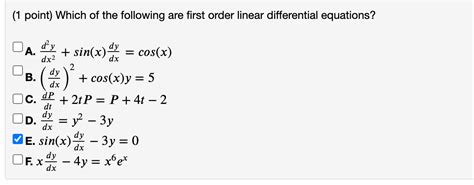 Differential Equations: Linear vs. Non-linear ODEs (My answer is E, which is WRONG) : r/askmath