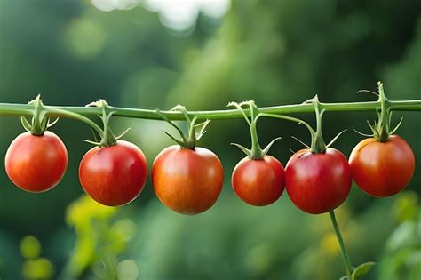 Premium Photo | Tomatoes are growing on a vine.