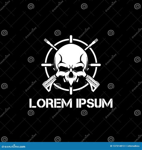 Skull Head With Crosshair And Rifle Vector Logo Template | CartoonDealer.com #137314813