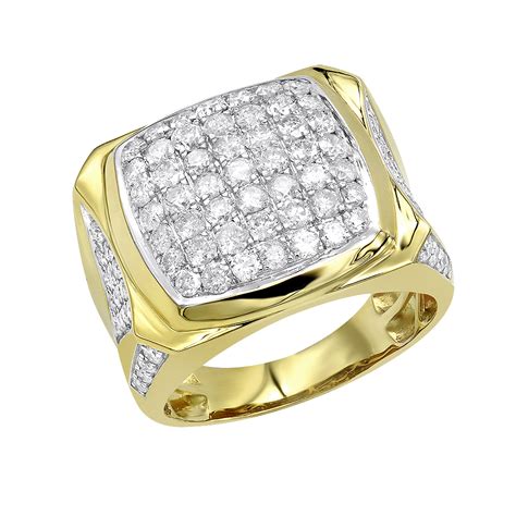 LUXURMAN Statement Jewelry: 10k Gold Mens Diamond Ring 3 Carat Pinky Ring