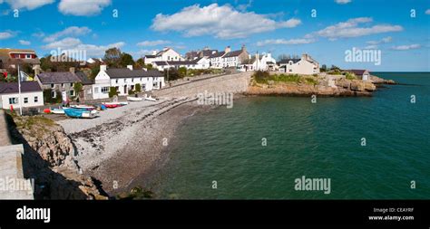 Moelfre beach Anglesey North Wales Uk This is a stitched panorama Stock Photo - Alamy