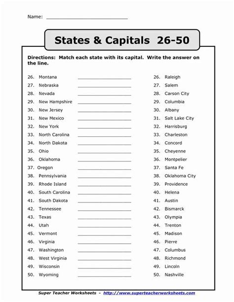 50 States And Capitals Worksheet - Printable Word Searches