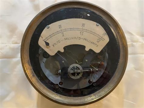 VINTAGE BRASS ELECTRICAL Gauge Volt Meter - Millivolts - Milliamps £135.83 - PicClick UK