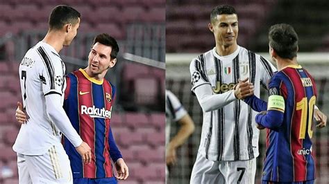 Ronaldo & Messi chats and hugs during Barcelona vs Juventus Match - YouTube