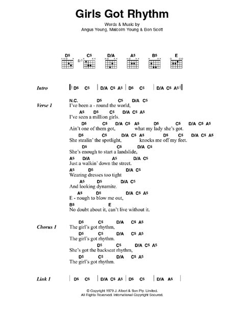 Girl's Got Rhythm Sheet Music | AC/DC | Guitar Chords/Lyrics