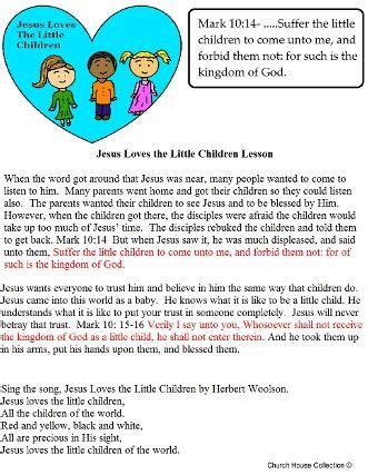 Jesus Loves The Little Children Sunday school lesson Preschool Bible Lessons, Bible Activities ...