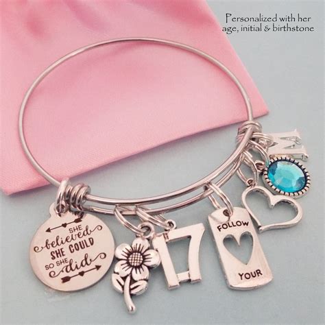 17th Birthday Gift Girl, Birthday Gift for Teenage Girl, Teenager Daughter Custom Charm Bracelet ...