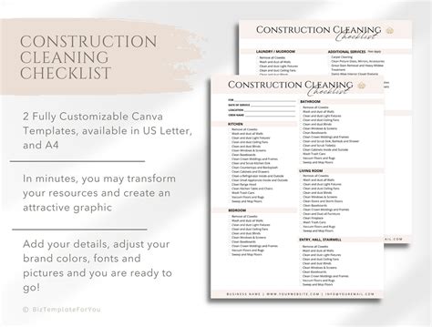 Construction Cleaning Checklist Editable House Cleaning - Etsy