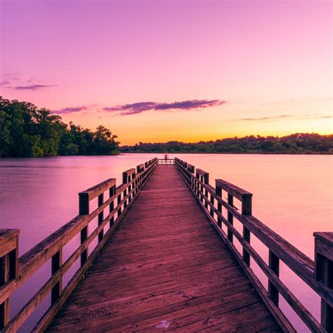 Pier Lake Sunset Sky iPad Air Wallpapers Free Download