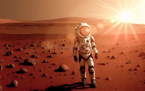 First Man on Mars. Astronaut in Space Suit Landed on Mars in Desert ...