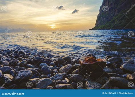 Sunset over St. Lucia stock image. Image of seashore - 141349611