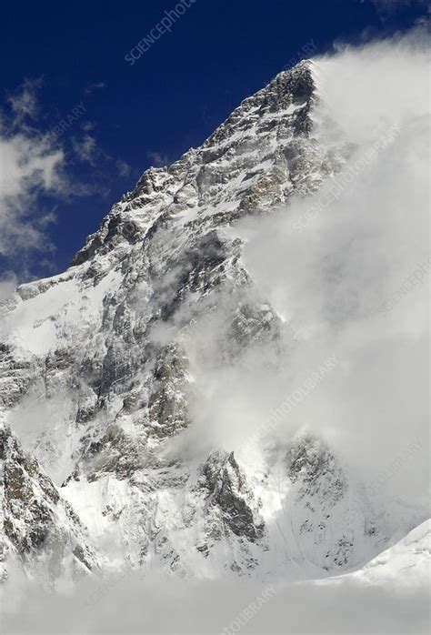 View looking up to the summit of K2, Pakistan - Stock Image - C040/7501 - Science Photo Library