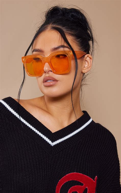 Orange Lens Oversized Square Frame Sunglasses | PrettyLittleThing CA