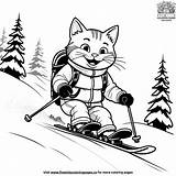 Cat Skiing Down Snowy Slope Coloring Pages sketch template