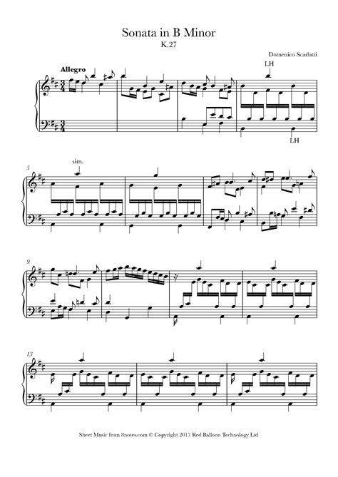 Scarlatti - Sonata in B Minor K.27 Sheet music for Piano - 8notes.com