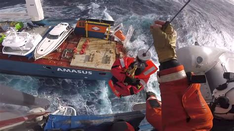 Watch: Dramatic rescue of crew from sinking cargo ship in North Sea