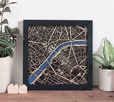 Paris Wood Laser Cut Map, Paris Laser Cut Maps, wooden city map 10x 10 wood cut map