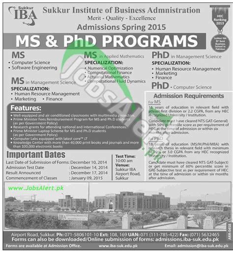 Sukkur IBA MS & PhD Programs Admissions Spring 2015 | JobsAlert.pk