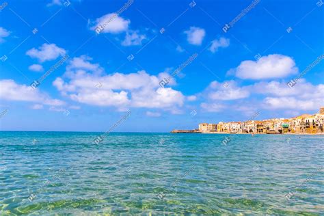 Cefalu Beach Cefalu Town Sicily Italy Stock Photo 97044