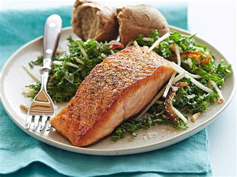 Pan-Seared Salmon with Kale and Apple Salad | Recipe | Food network recipes, Salmon recipes ...