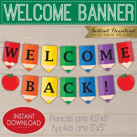 Printable Pencil Welcome Banner, Rainbow Colored Back to School Bunting, Pennant Classroom Decor ...