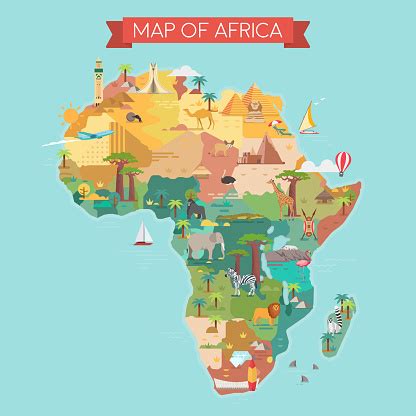 Africa Tourist Map With Famous Landmarks Stock Illustration - Download ...