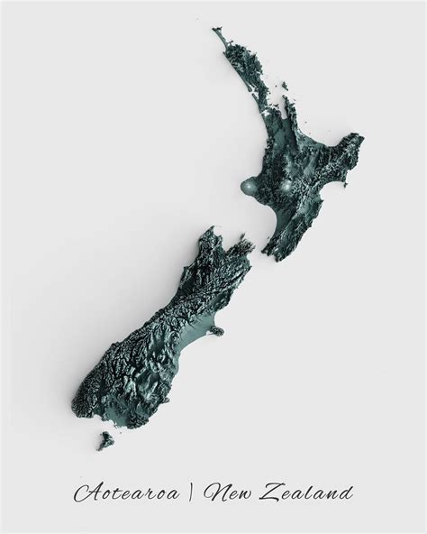 Mapa de relieve de Nueva Zelanda, por Miguel Valenzuela (2020) - Mapas Milhaud