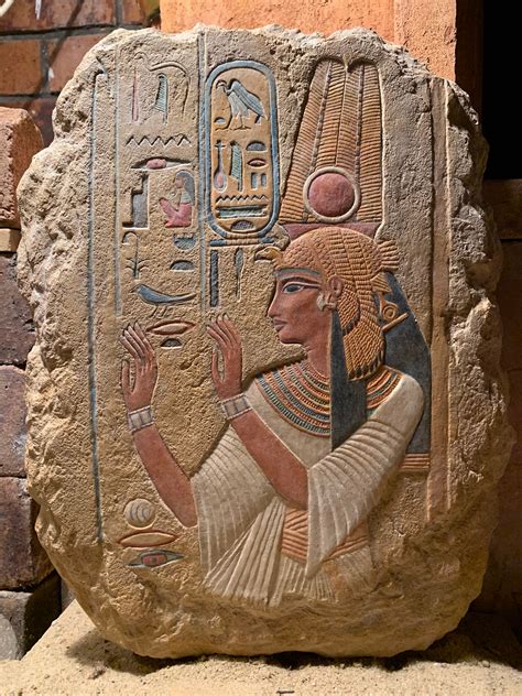 Egyptian art / sculpture - painted relief carving of Queen Nefertari. 19th dynasty. Wall feature.