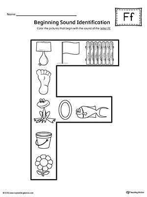 Letter F Beginning Sound Color Pictures Worksheet | Beginning sounds ...