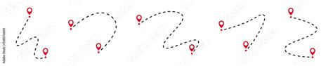 Line path with location pointers. Black dotted line path with red ...