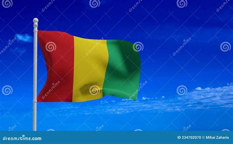 Guinea Aka Guinea-Conakry Flag, Waving in the Wind - 3d Rendering Stock ...