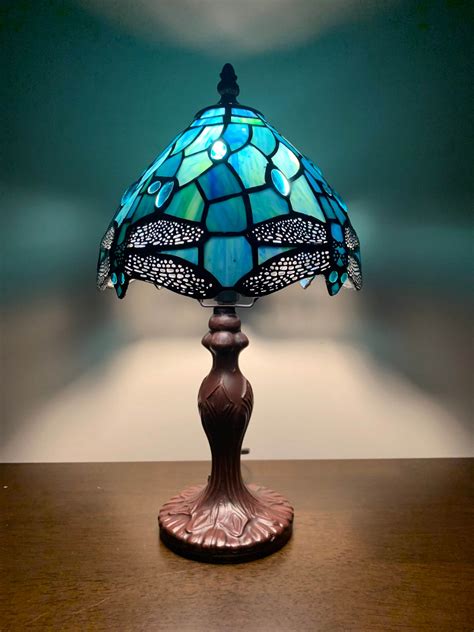 Tiffany Lamp Sea Blue Stained Glass and Crystal Bead Dragonfly Style Small – Jarri Lights