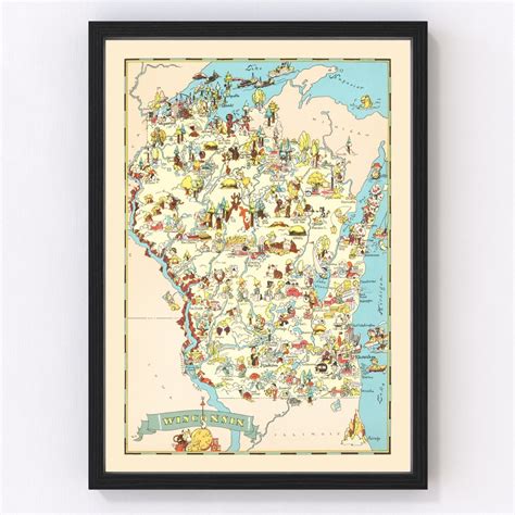 Wisconsin Map 1935 Old Map of Wisconsin Art Vintage Print Framed Wall ...