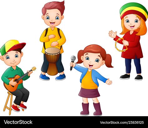 Cartoon kids playing music together Royalty Free Vector