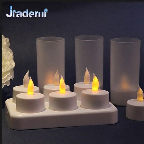 Jiaderui 6PSC LED Recharge Flameless New Year Tea Light Candle Set Electric Votives Waxless Safe ...