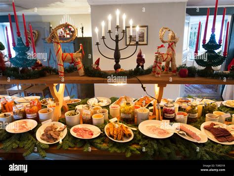 Christmas food on a Christmas table Stock Photo - Alamy