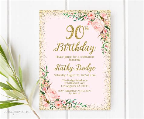 90th Birthday Invitation Floral Birthday Invitation Any Age | Etsy