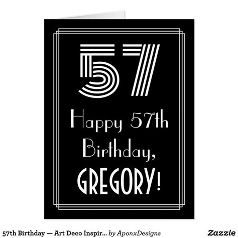 57th Birthday — Art Deco Inspired Look “57” + Name Card | Zazzle | Name ...