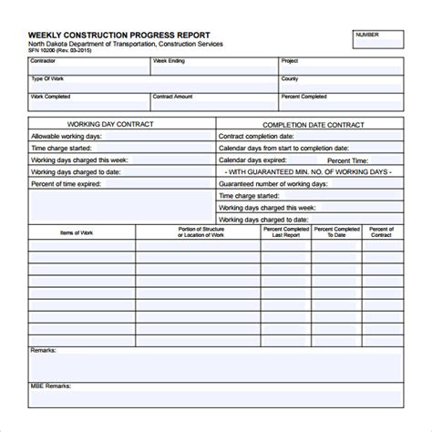 Construction Project Progress Report Template