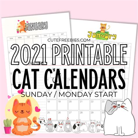 Printable 2021 Cat Calendar And More! - Cute Freebies For You